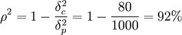 \rho^2=1-\frac{\delta_c^2}{\delta_p^2}=1-\frac{80}{1000}=92%